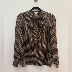 Vintage Brown Polka Dot Women's Blouse Size Small